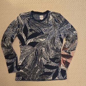 NIC+ZOE Blue and White Abstract Knit Top